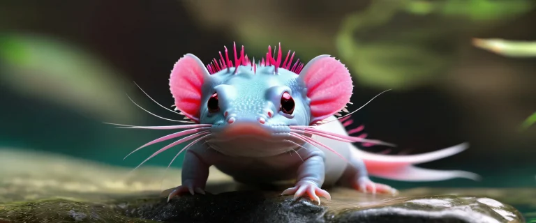 A serene axolotl swims in a pristine void against a desktop or PC background, perfect for a peaceful computing experience.