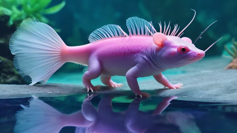 A serene axolotl swimming in a vast pure void on a desktop or PC, perfect for those who appreciate whimsical and calming visuals.
