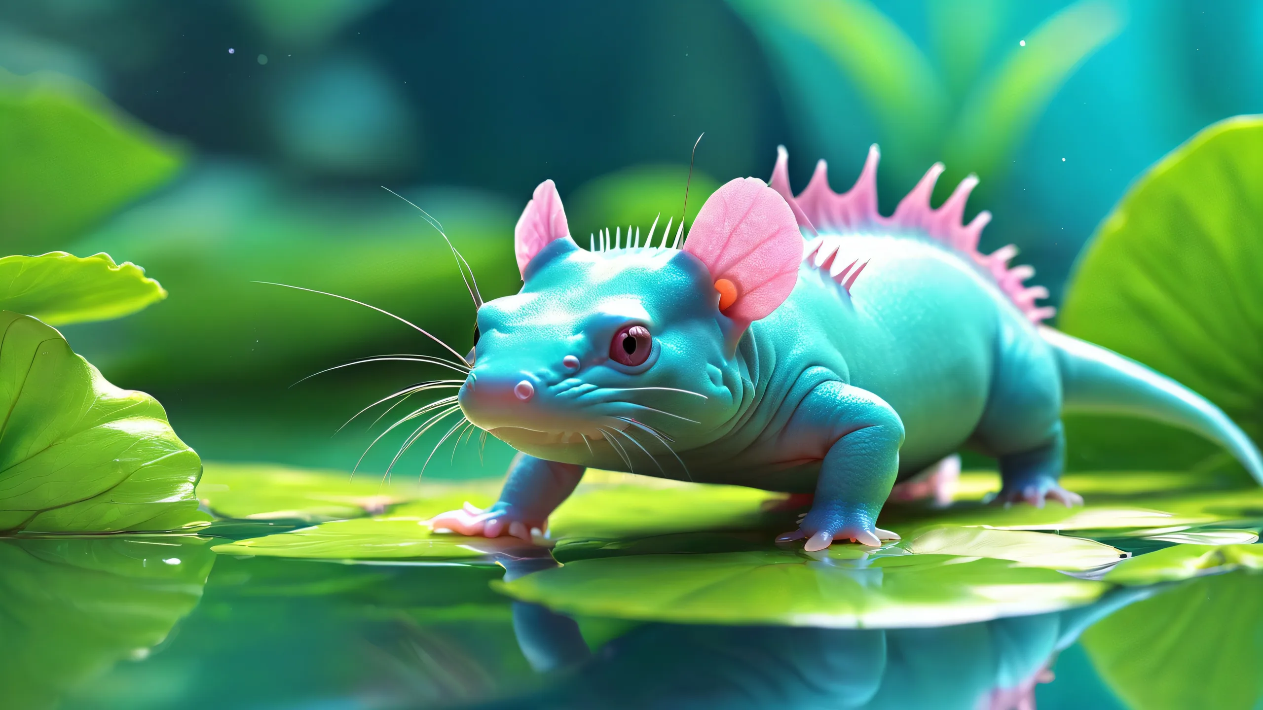 Axolotls in a peaceful desktop void, suitable for PC or Mac screens. A highly detailed and realistic digital artwork.