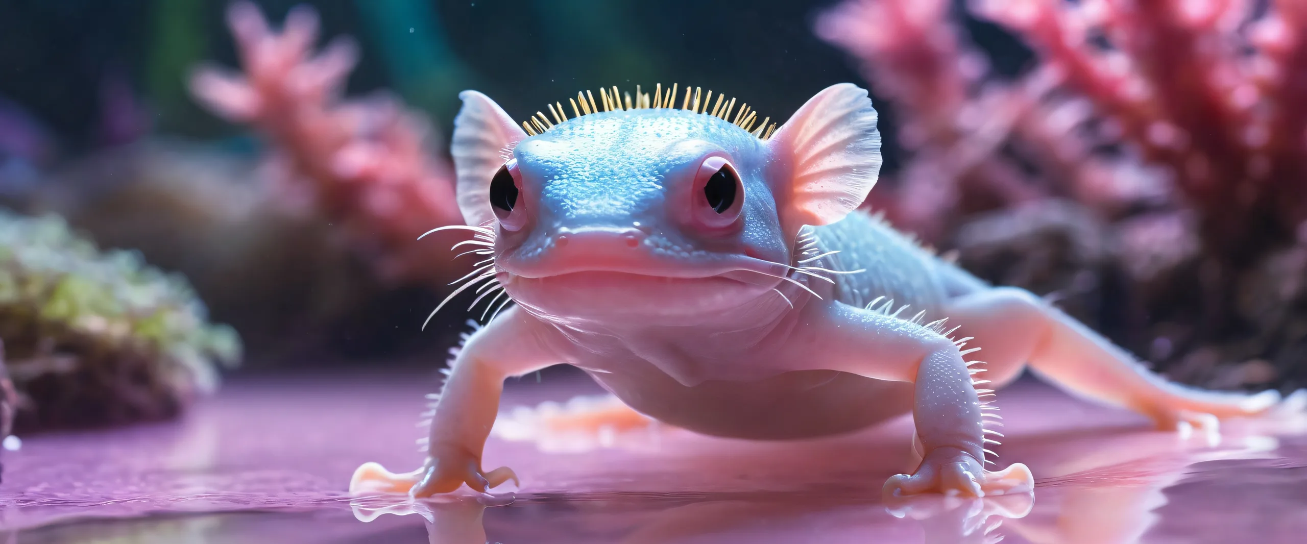 A stunning desktop wallpaper of an axolotl in a vast, pure void with ethereal mist and radiant lighting for your PC or Desktop.