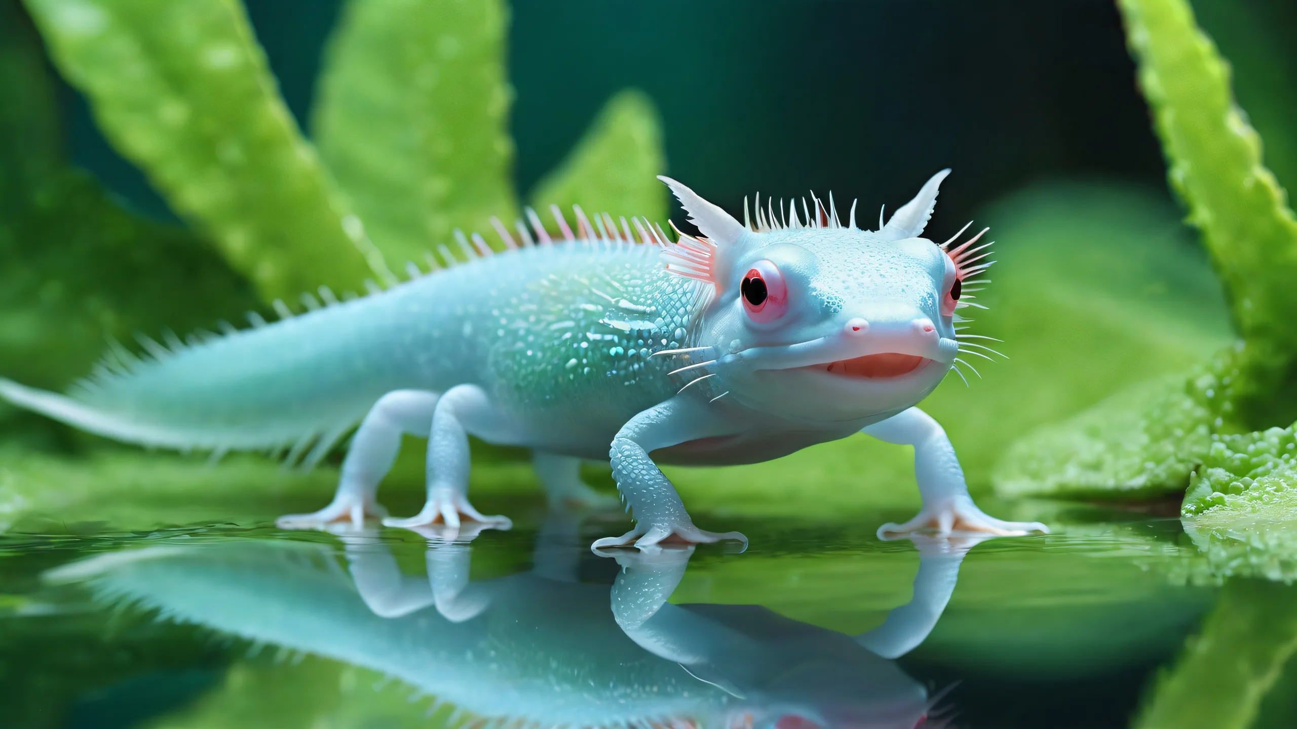 Breathtaking desktop background of an axolotl in a pure void, suitable for desktop/pc screens