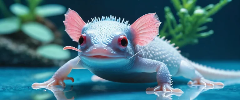 A serene and breathtaking desktop background featuring an axolotl surrounded by a vast pure void, with extreme depth of field and radiant colors, suitable for a Desktop/PC.
