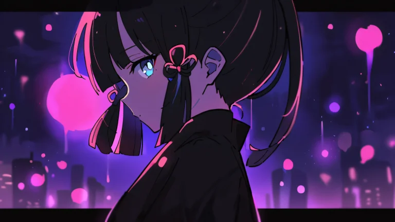 Ayaka from Genshin Impact looking at viewer on a clean pure void desktop/pc background with extreme depth of field and perfect blacks.