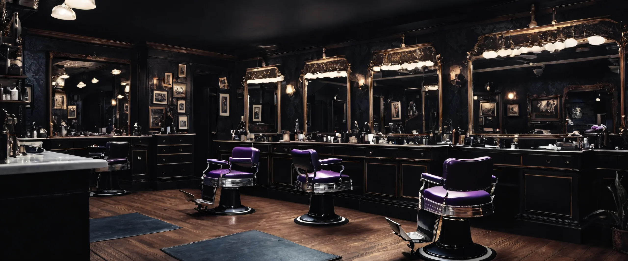 Vintage barbershop scene on a dark desktop/pc with pristine clarity and intricate details for those who crave a moody atmosphere.