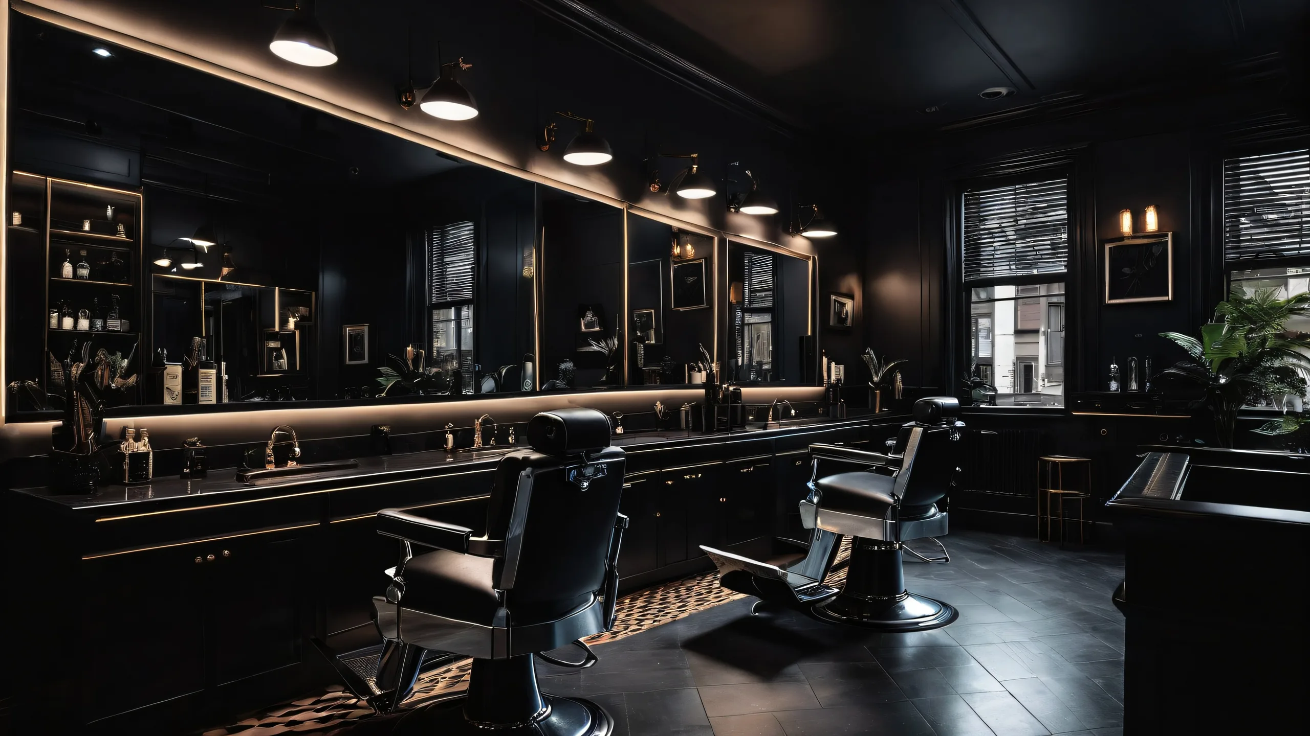 A breathtaking desktop wallpaper of a barbershop in a vast pure void, perfect for your PC or laptop's desktop.