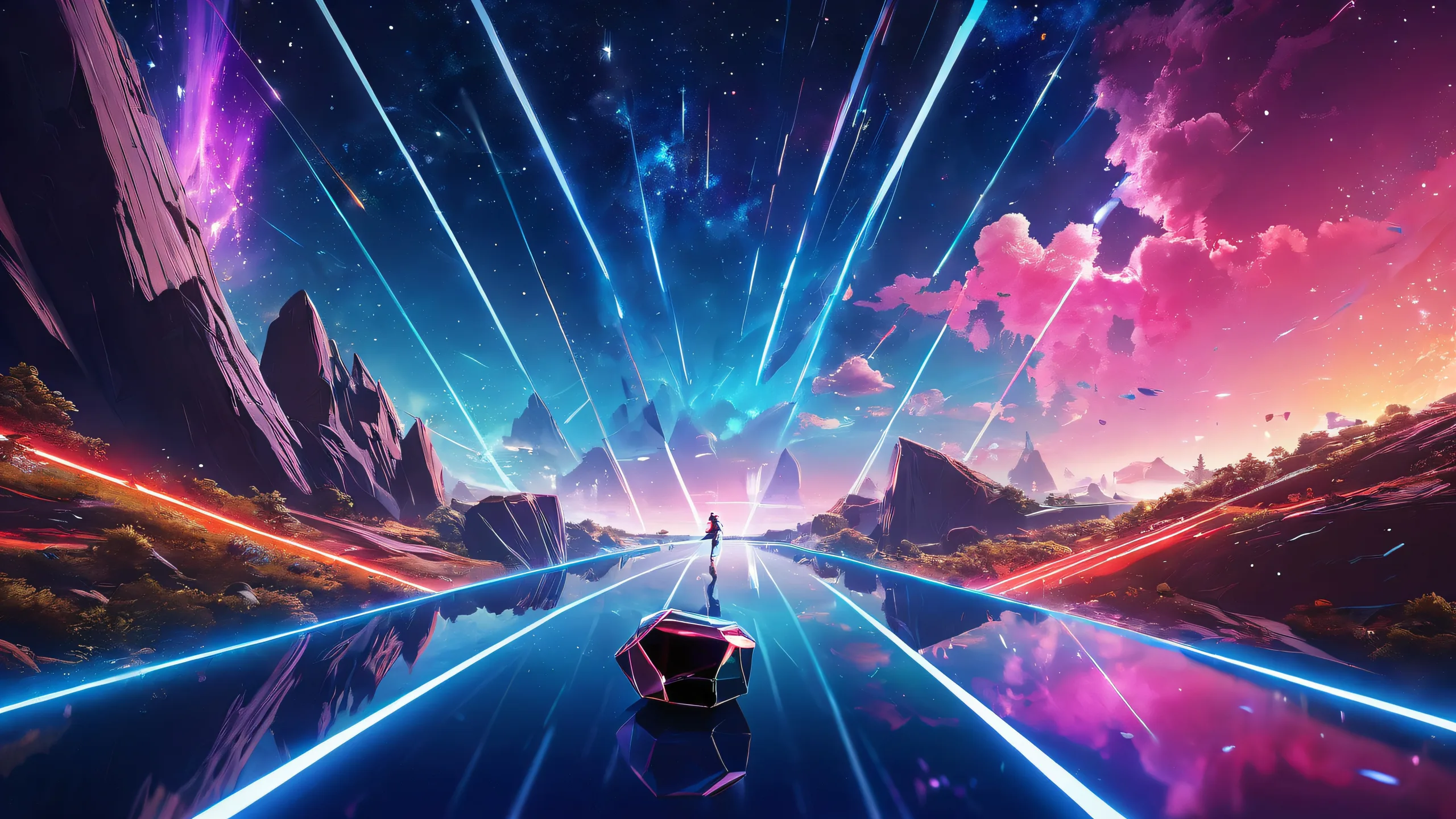 4K Ethereal Beat Saber Odyssey Desktop Background A breathtaking desktop wallpaper of Beat Saber set against a vast, pure void with stars twinkling in the distance for Desktop/PC