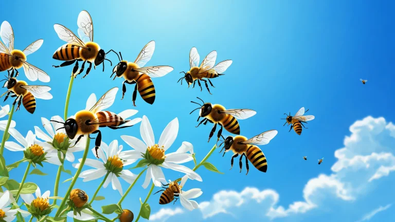 A majestic desktop wallpaper featuring a stunning scene of bees against a bright blue sky for PC Desktop