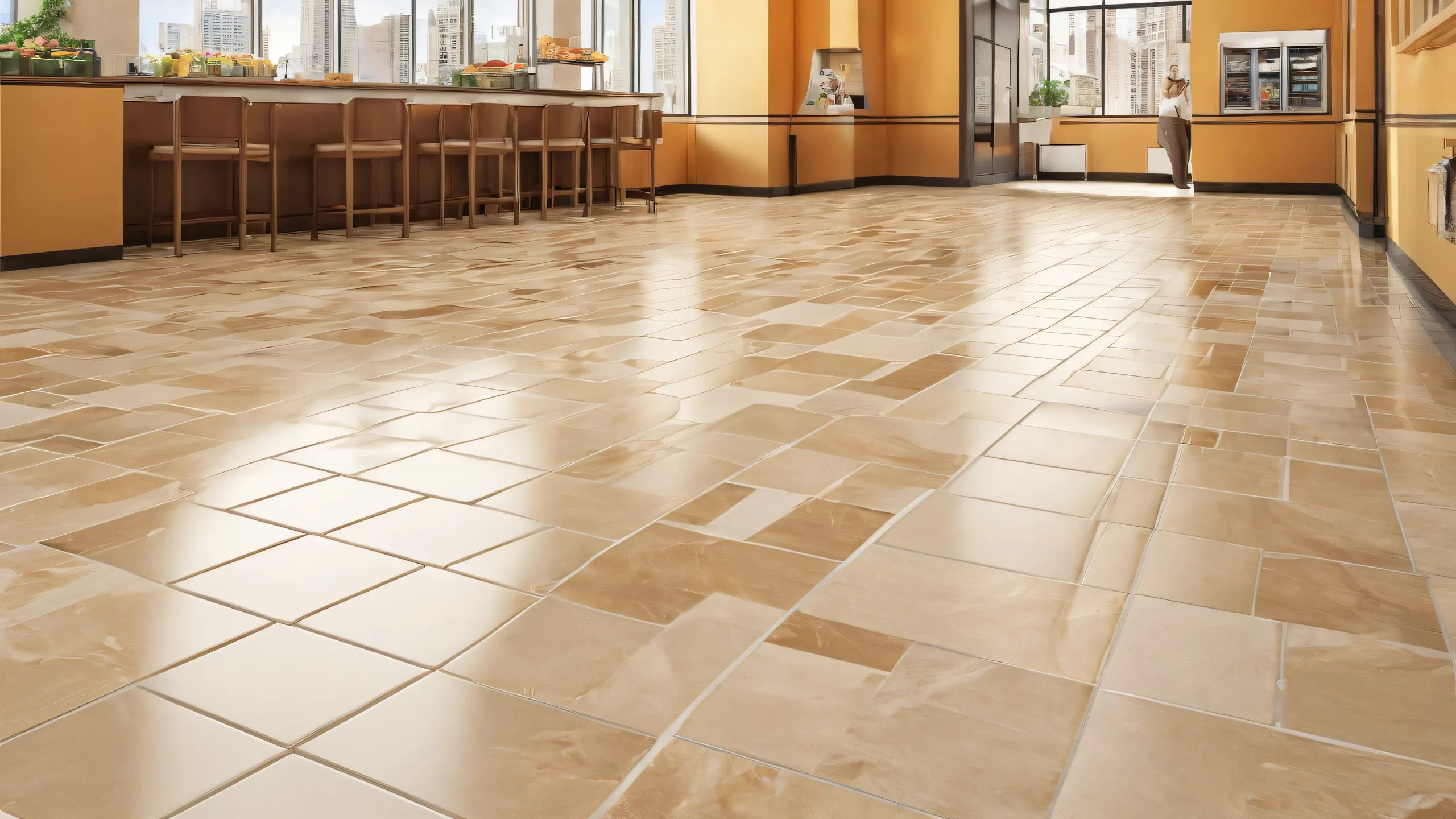 Ethereal desktop scenery with beige tile flooring and a vast pure void background, ideal for PC or laptop screens