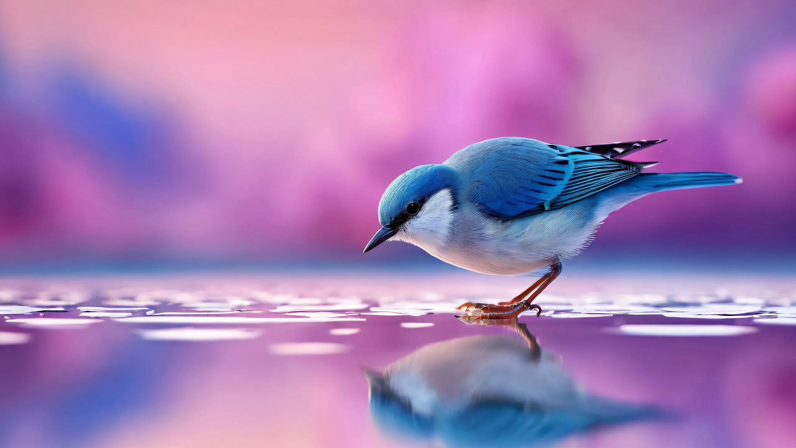 Desktop/PC wallpaper featuring a majestic bird soaring through a vast, pure void with extreme depth of field and ethereal lighting.