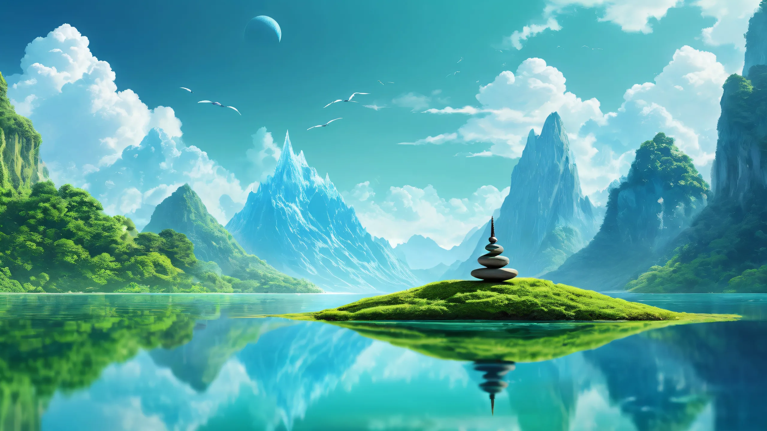 A serene and peaceful desktop wallpaper featuring a vast, pure void with a sense of depth. Suitable for Desktop/PC users seeking a calming ambiance.