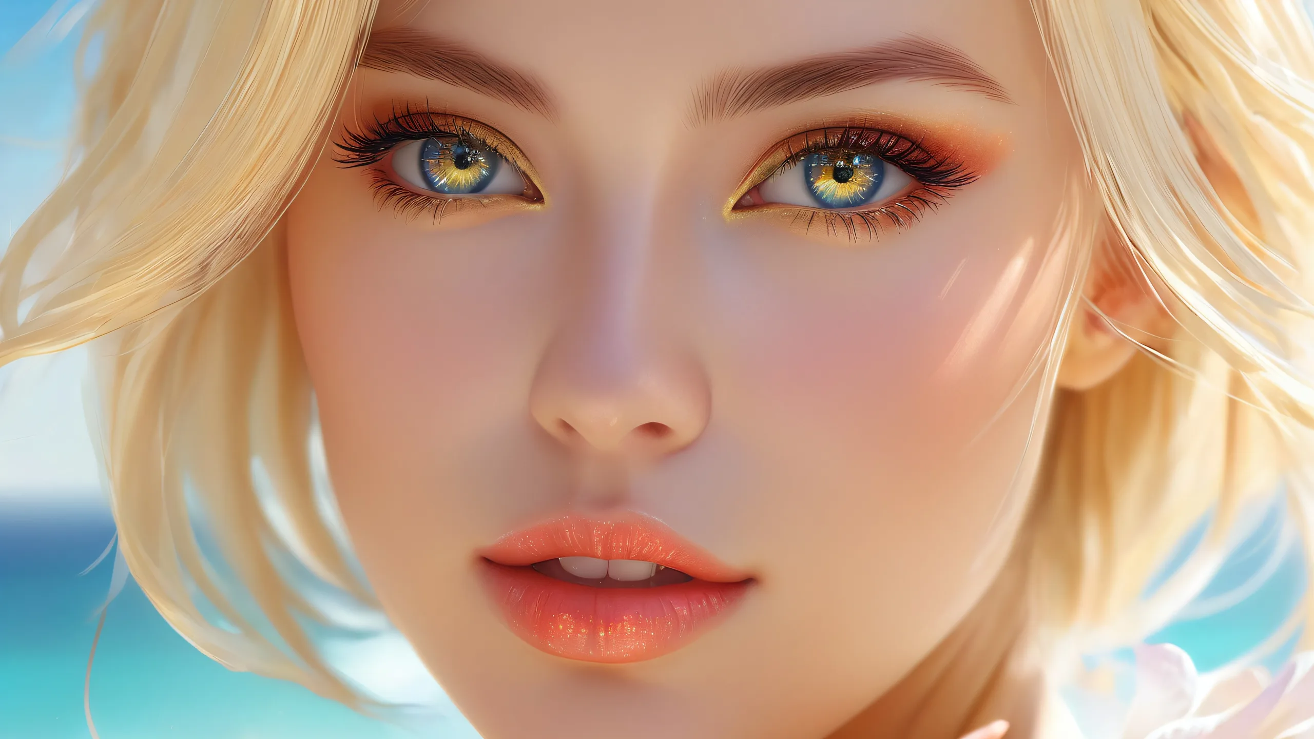 A stunning desktop wallpaper of a blonde woman set against a vast pure void, perfect for your PC or Desktop.