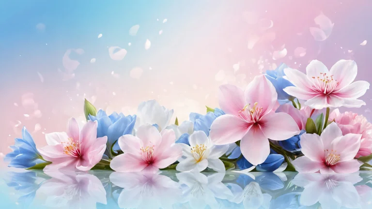 A serene desktop image featuring blooming flowers on a vast pure void with subtle mist, perfect for your PC or Desktop.