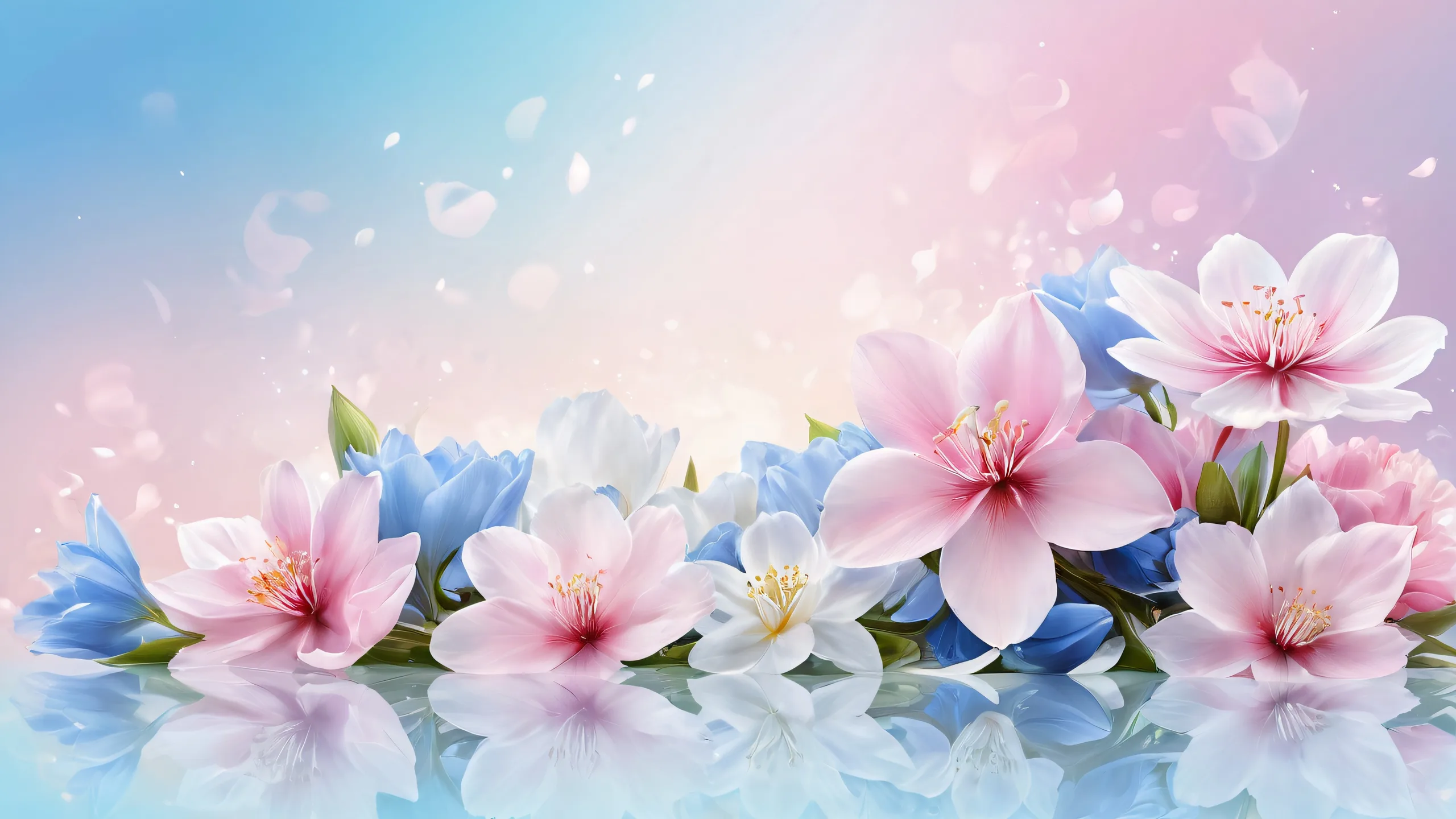 A serene desktop image featuring blooming flowers on a vast pure void with subtle mist, perfect for your PC or Desktop.
