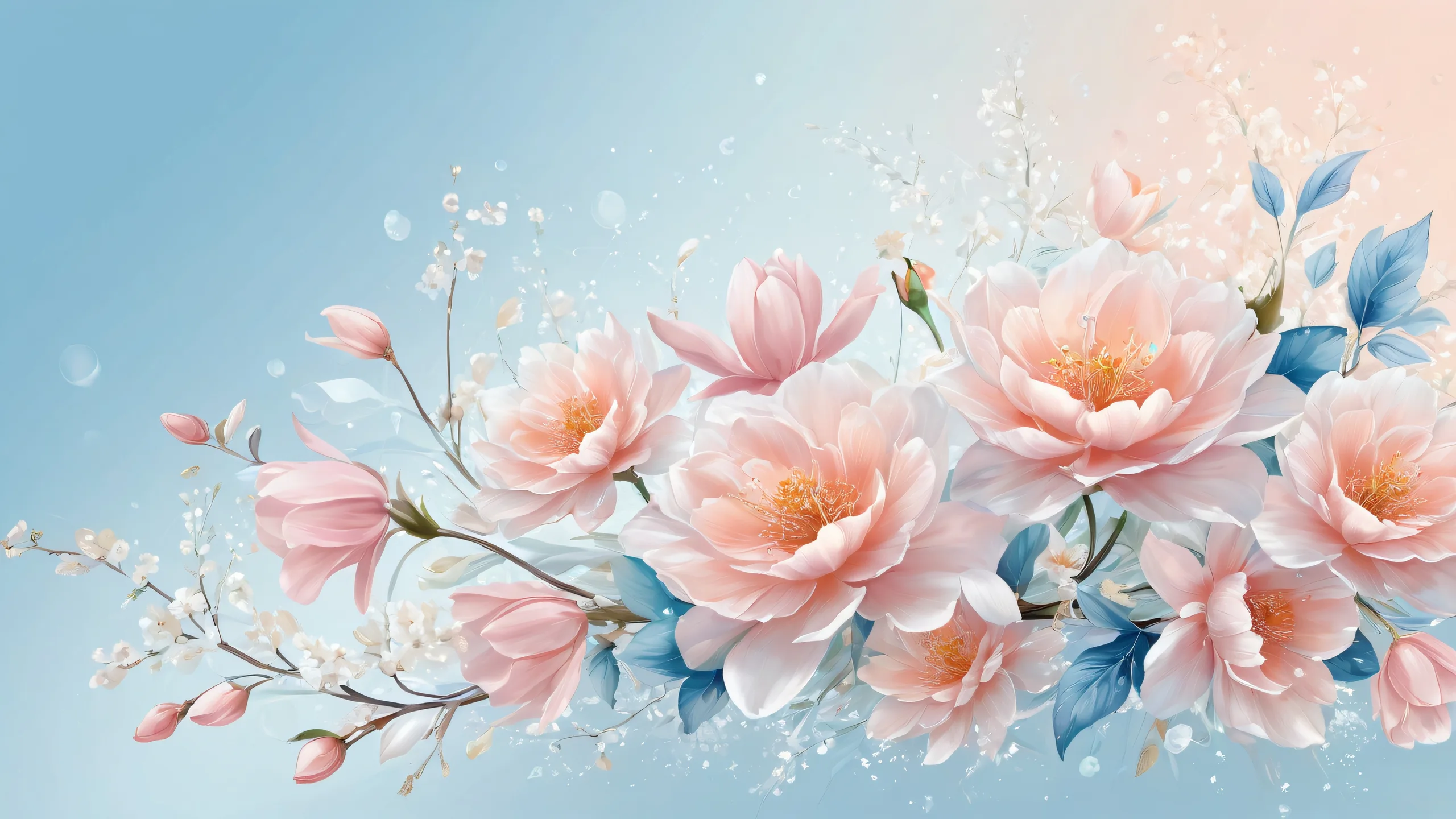 A beautiful blooming floral arrangement on a clean and vast pure void for your desktop/pc