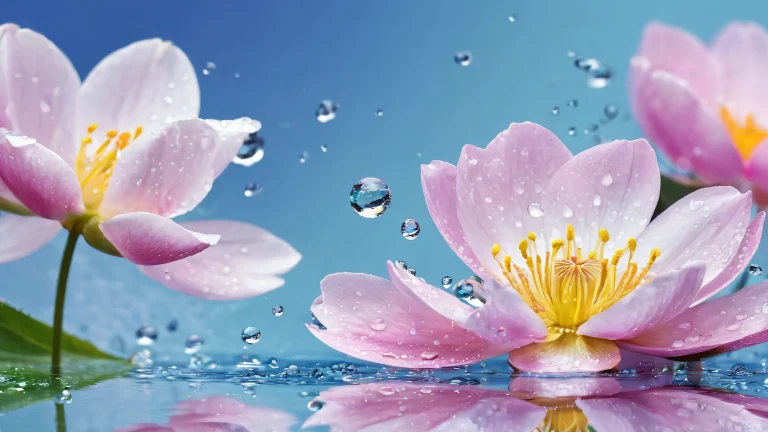 A serene desktop scene with blooming flowers and a vast pure void on a clean desktop/pc.