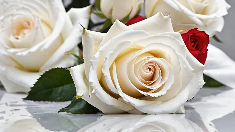 James Bond in a serene void with white roses and Serp and Molt in the background for desktop use. Suitable for PC or Desktop.