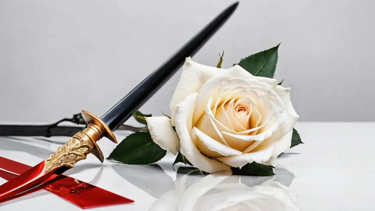 James Bond desktop wallpaper featuring white roses and a sword and hammer on a pure void background, perfect for PC or Desktop.