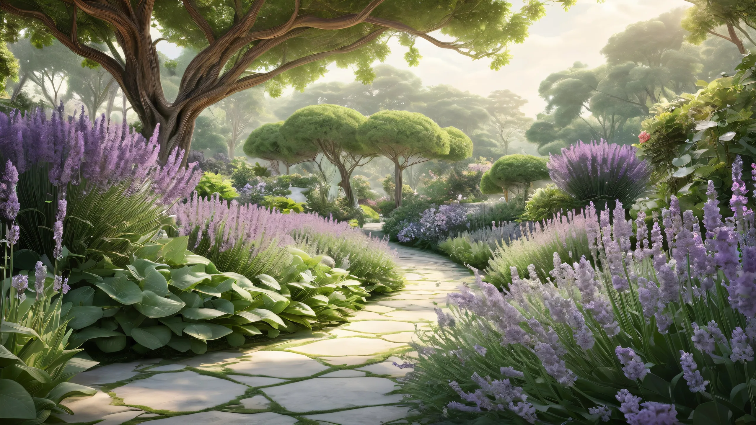 Botanical garden desktop wallpaper featuring lush greenery and wispy vines for a serene Desktop/PC background.