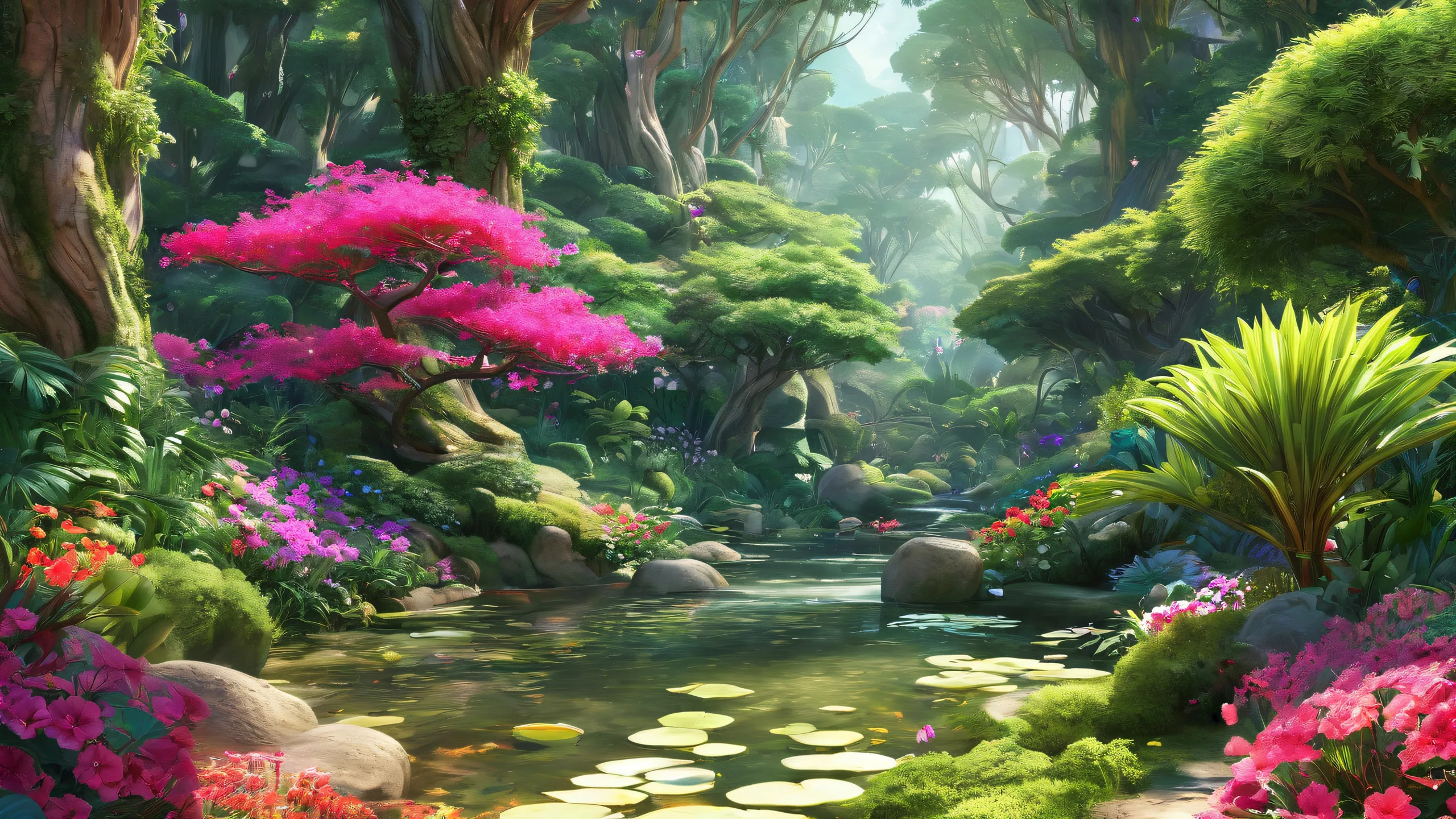 A serene desktop scene featuring lush greenery and a vast pure void on a Desktop/PC.