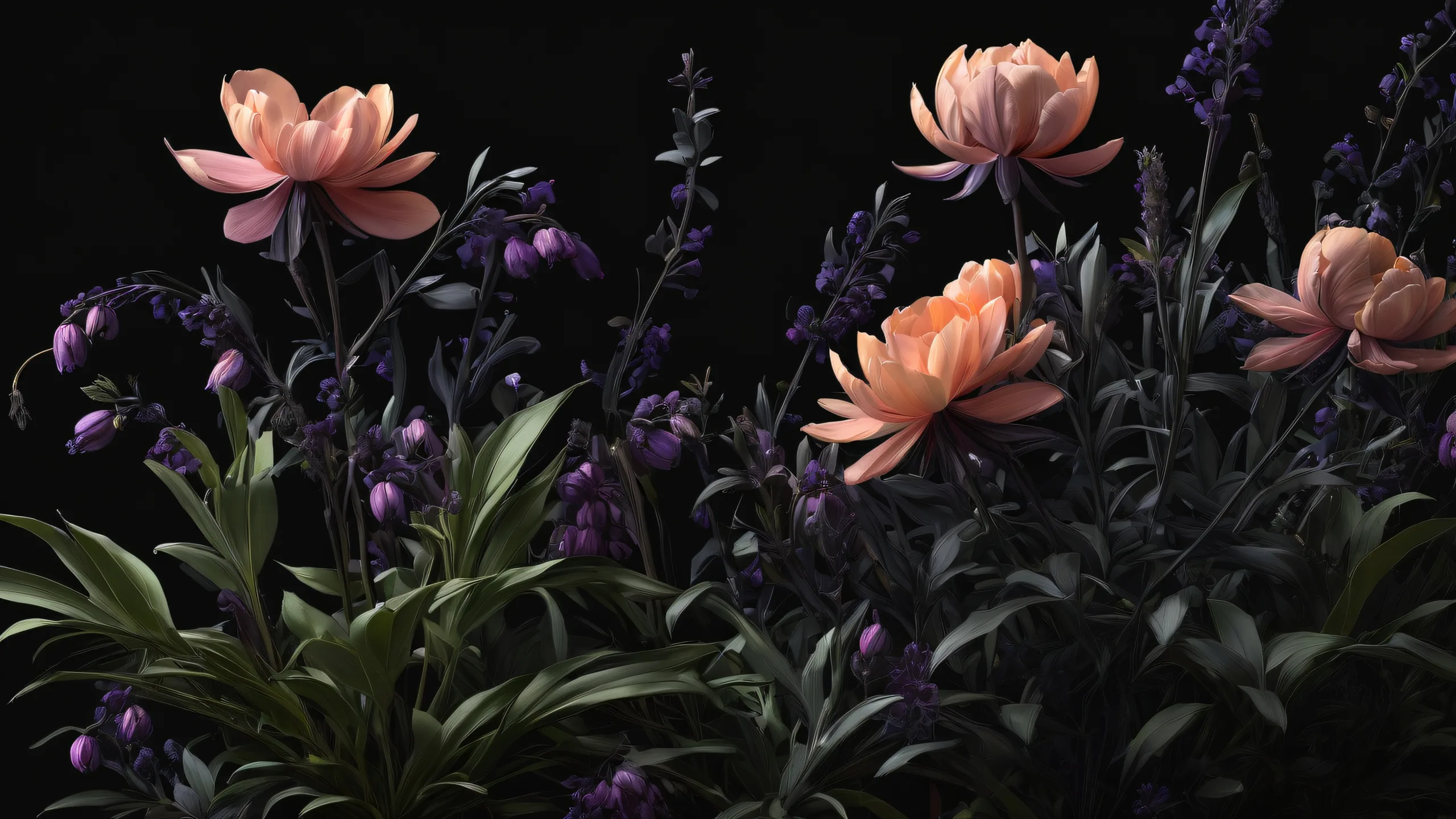 Botanical Oasis in Perfect Darkness 4K UHD Wallpaper