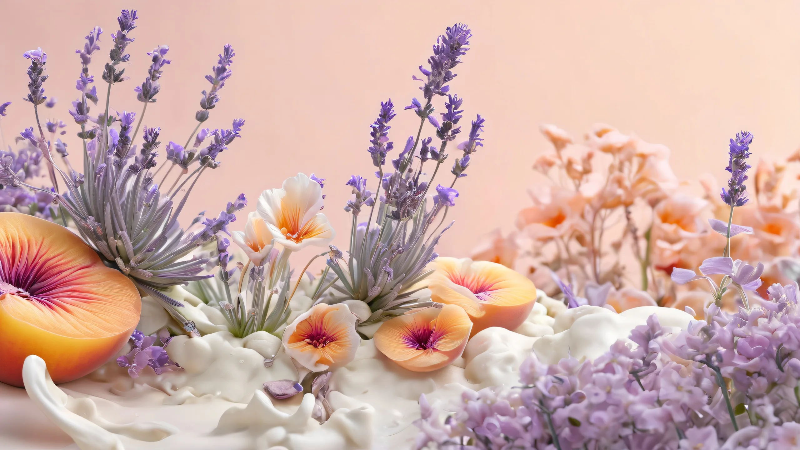 4K Botanical Oasis in Soft Focus Desktop Background A serene desktop wallpaper featuring a lush botanical scene with delicate fungus and herbs on a perfectly clean void, suitable for Desktop/PC use.