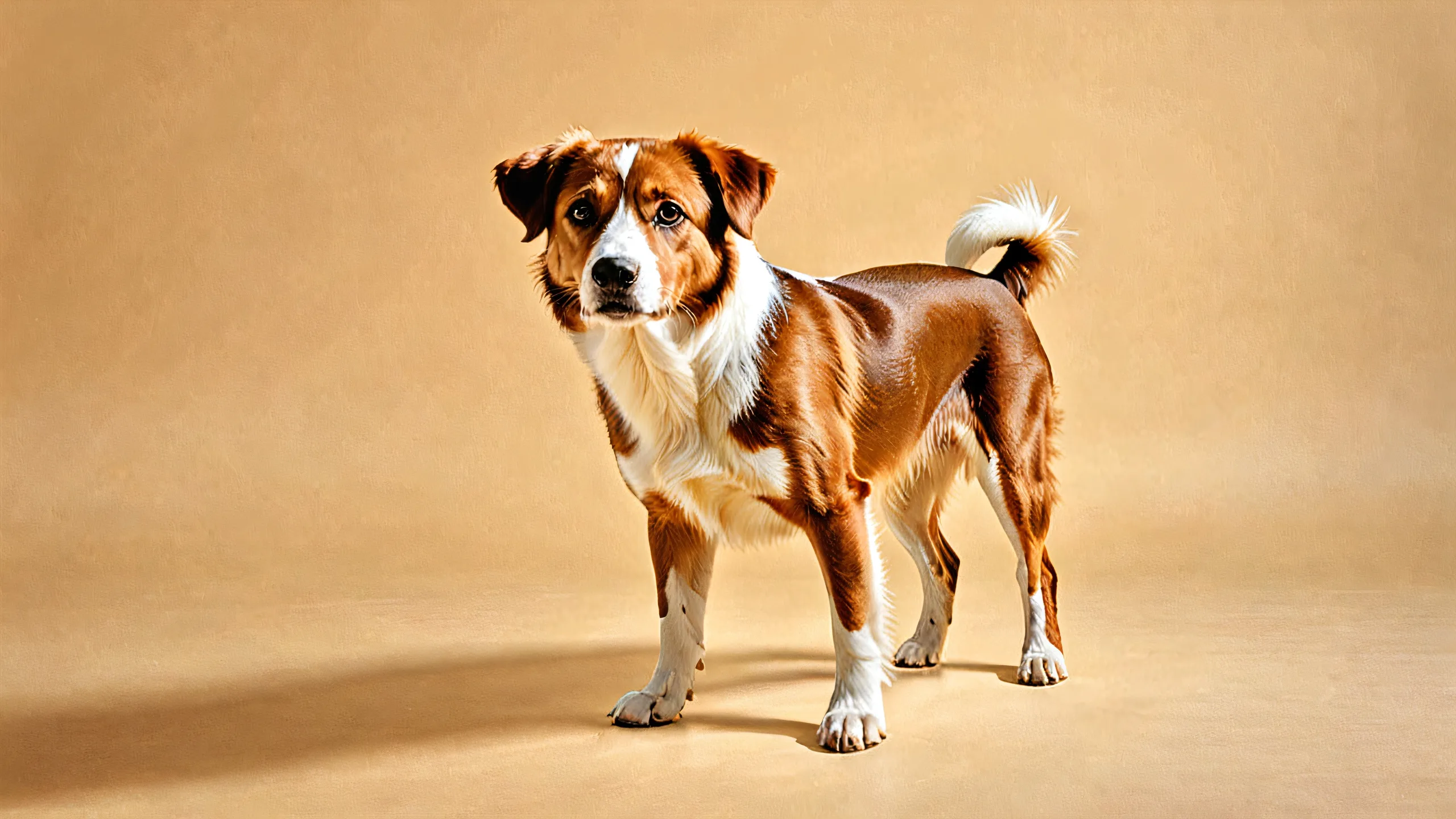 4K Brown Canine Against Cosmic Backdrop Desktop Background A brown dog stands out against a vast pure void on a desktop/PC background.