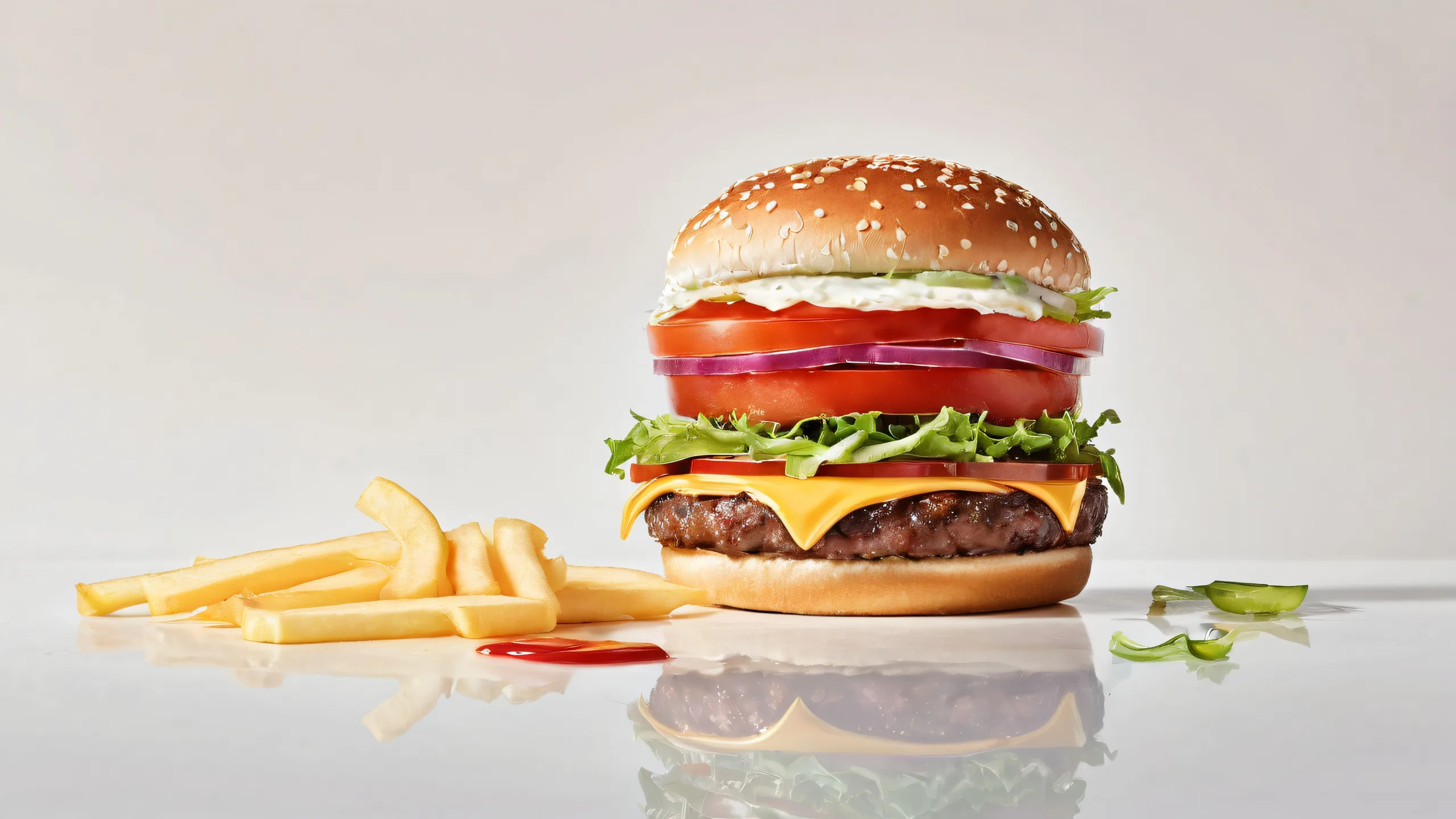 A stunning desktop wallpaper of BurgerLady against a pure void background, ideal for a Desktop/PC with excellent visuals and a love for food.