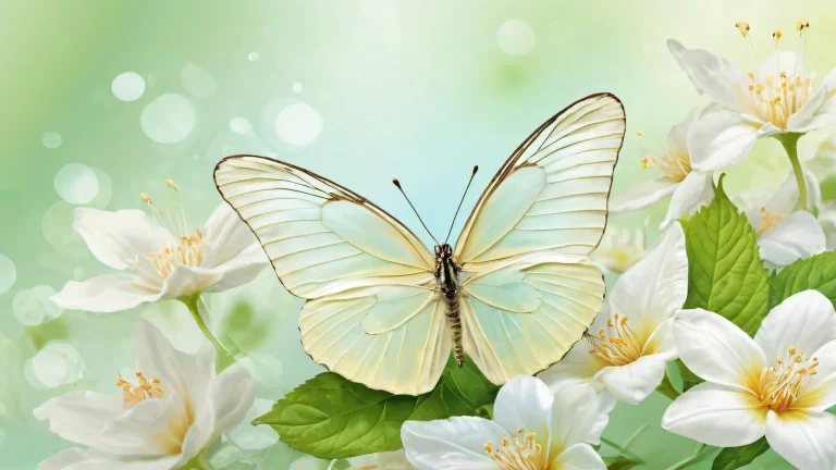 Ethereal desktop scene featuring a butterfly amidst pure void with intricate details and radiant colors for Desktop/PC use.