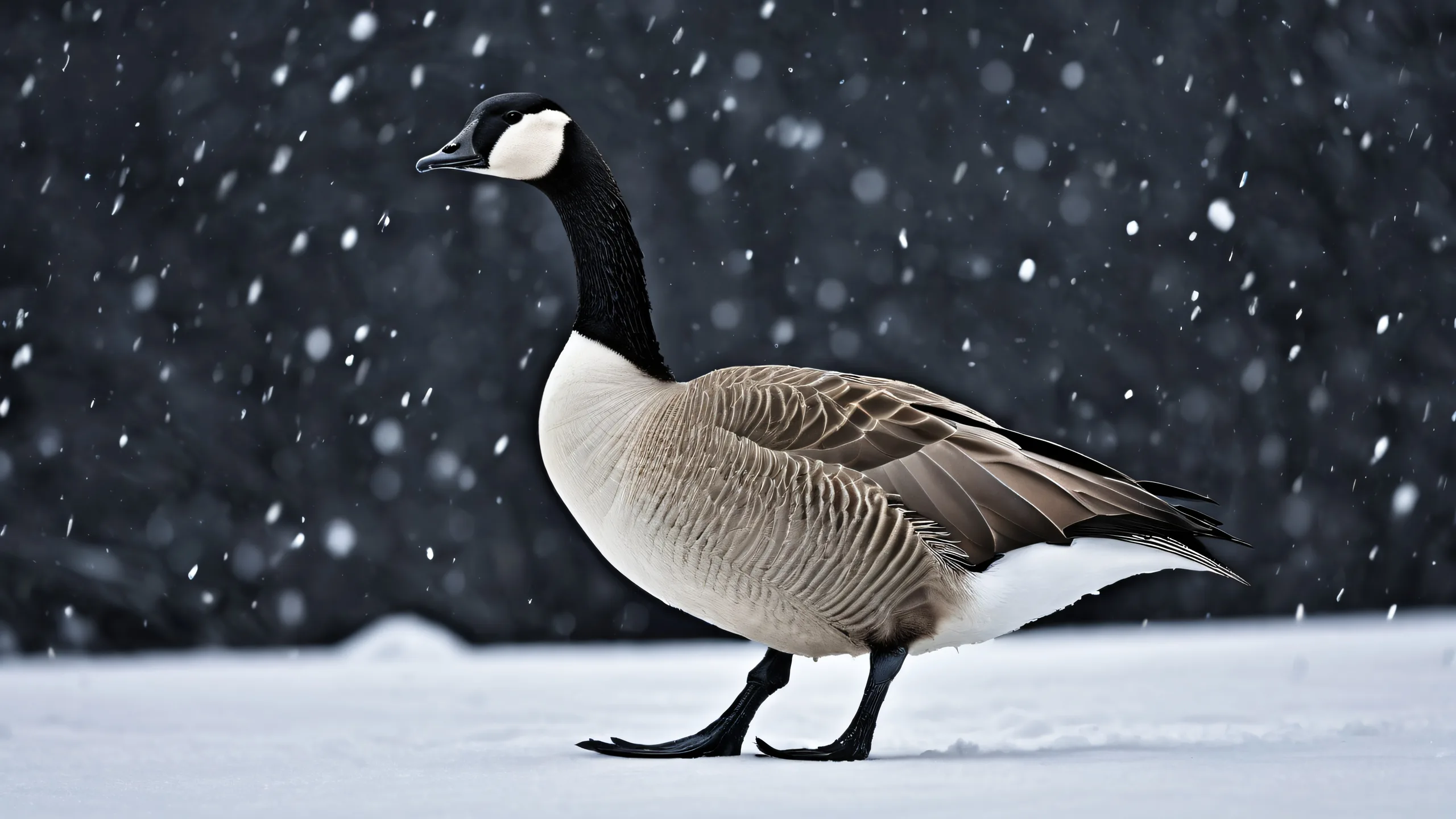 A stunning Canadian goose perched on a pure white snowy background for desktop use. Ideal for PC or Desktop.