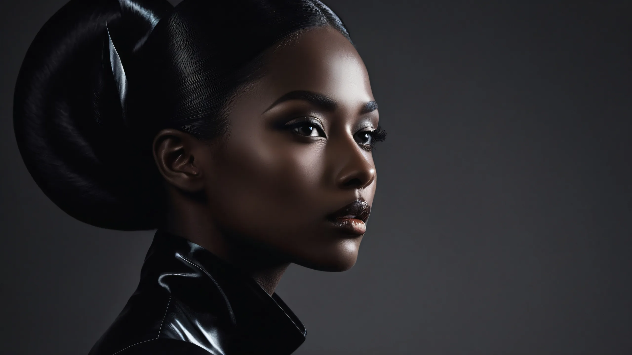 A stunning desktop wallpaper featuring a woman in a vast pure void with perfect depth of field, suitable for Desktop/PC screens.