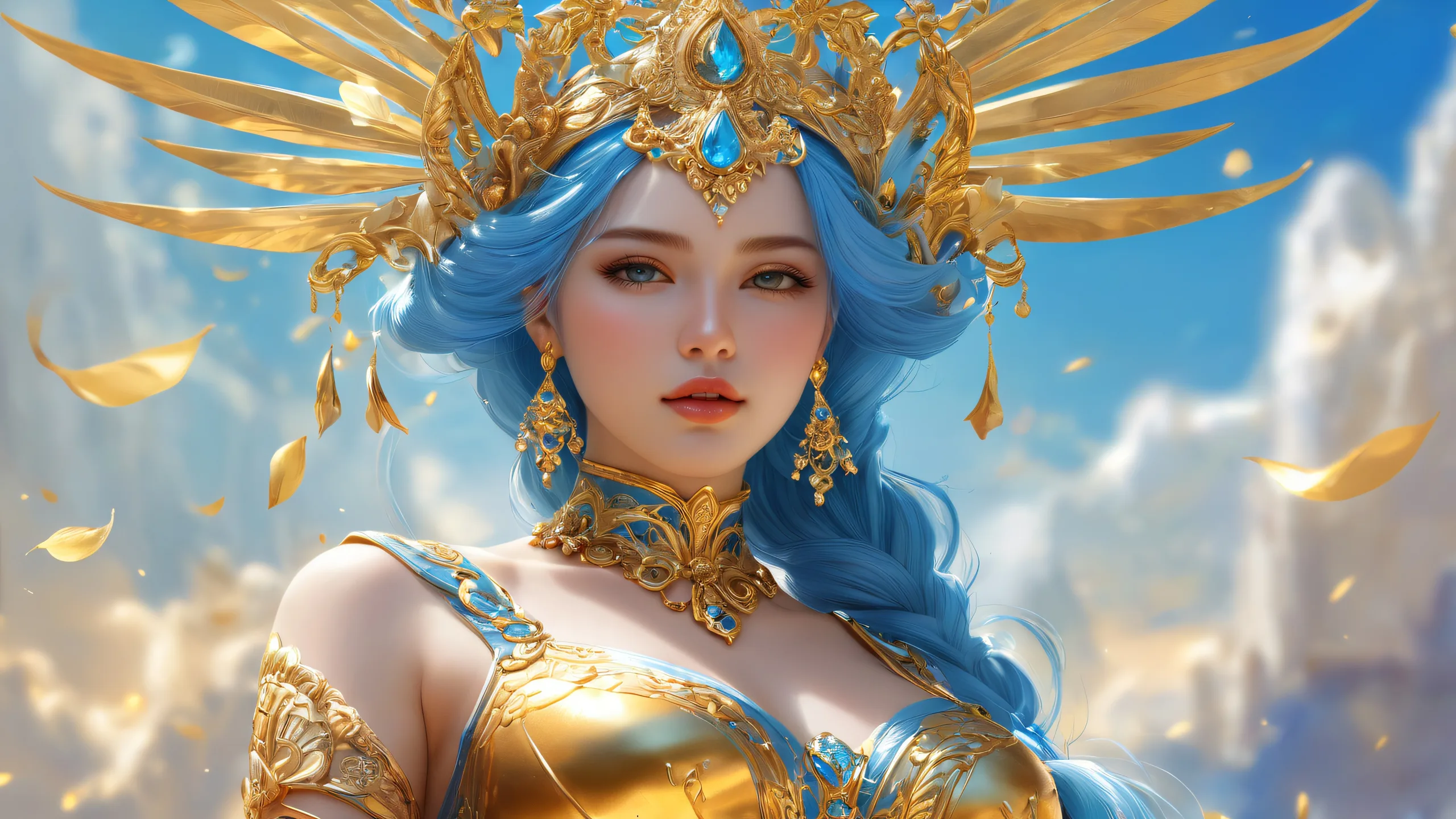 Celestial Goddess in Radiant Void Aesthetic PC Wallpaper A stunning desktop wallpaper of a goddess set against a perfectly clean vast pure void with extreme depth of field, ideal for Desktop/PC use.