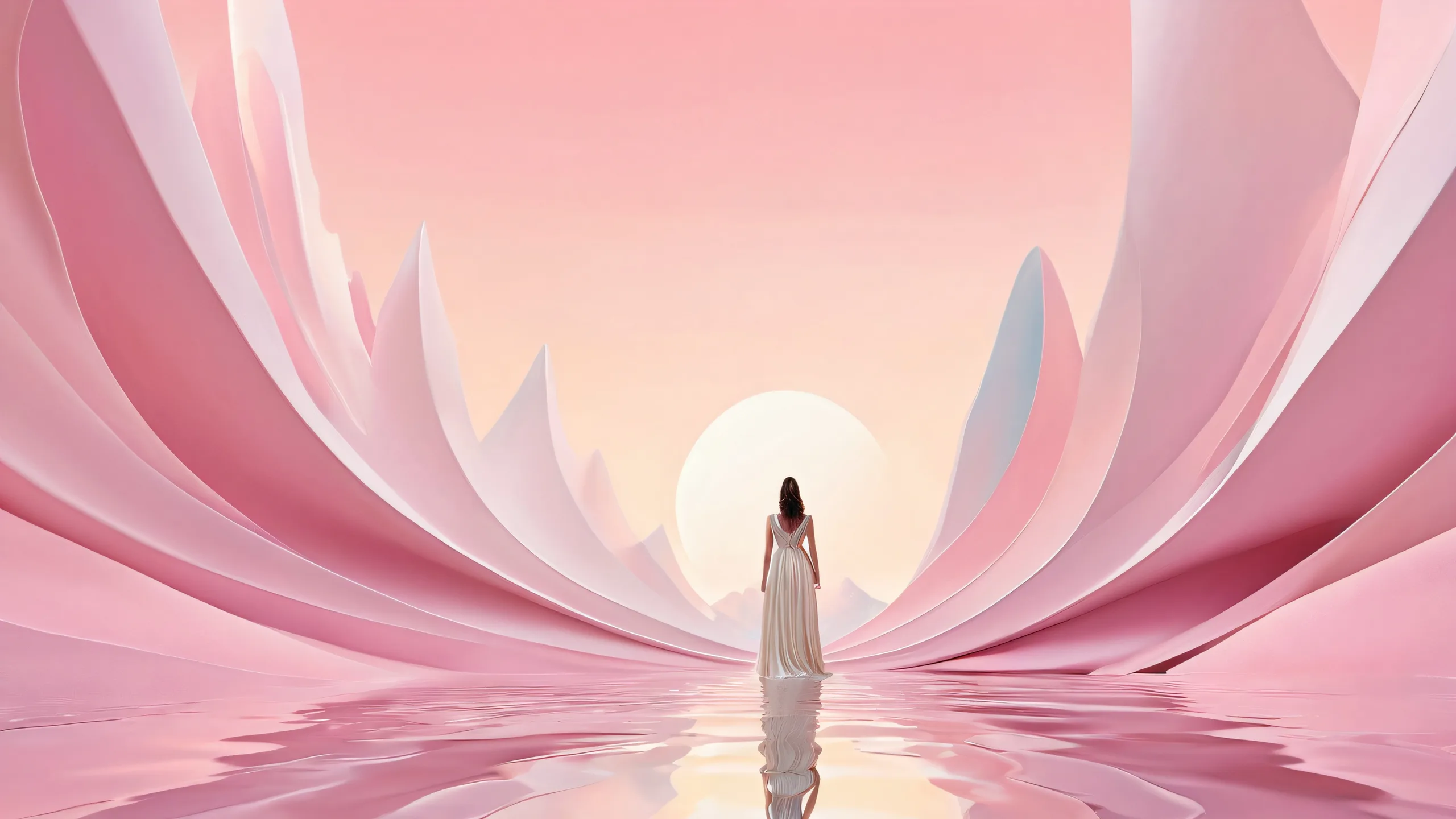 A serene and radiant desktop scene of a centered figure amidst a vast pure void with extreme depth of field for added dimensionality, perfect for your Desktop/PC.