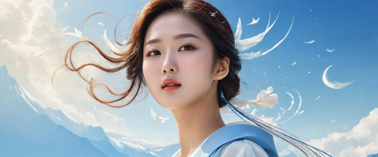 Breathtaking Korean woman in a vast, pure void with extreme depth of field, ideal for desktops and PCs.