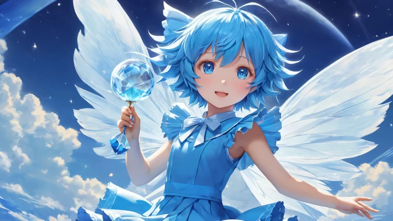 Breathtaking desktop wallpaper of Cirno in a vast pure void with radiant, brilliant colors and ray-traced reflections for your PC or Desktop.