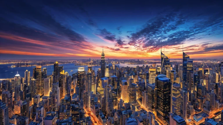 Ethereal cityscape on a pristine desktop/PC background with vibrant colors and intricate details.