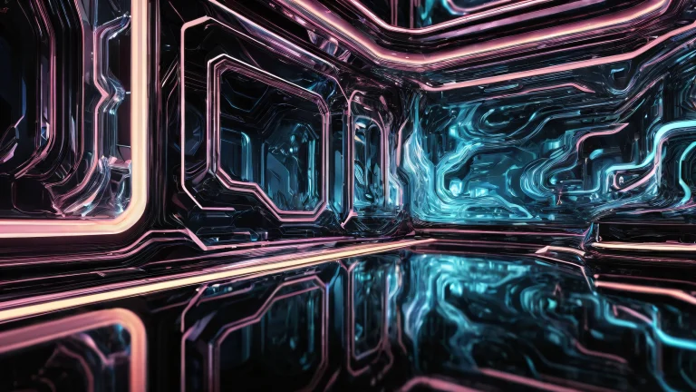A stunning cyberpunk desktop wallpaper featuring a vast, dark void with radiant light and textured circuitry details. Suitable for Desktop/PC use.