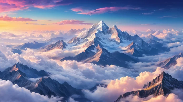 A peaceful desktop scene of clouds and mountains for your PC or Desktop