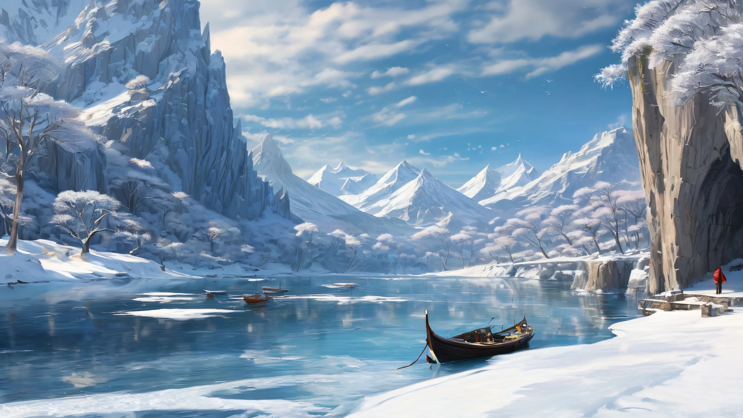 A serene desktop wallpaper of a coastal city on a frozen winter day, perfect for your PC or Desktop/PC screen.