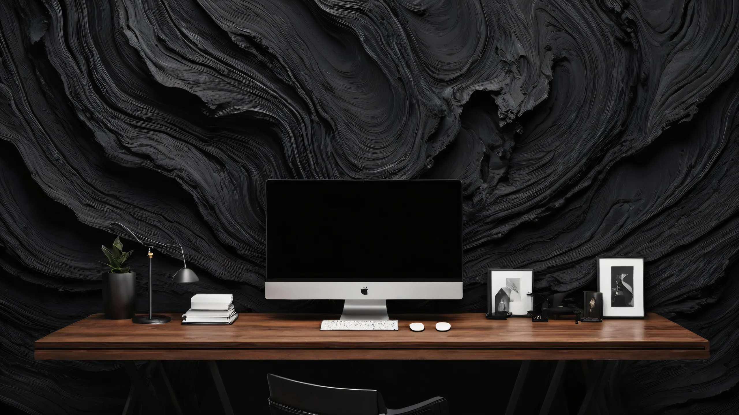 A stunning desktop wallpaper of a pure void with perfect blacks and luminescent accents, ideal for dark mode on Desktop/PC.