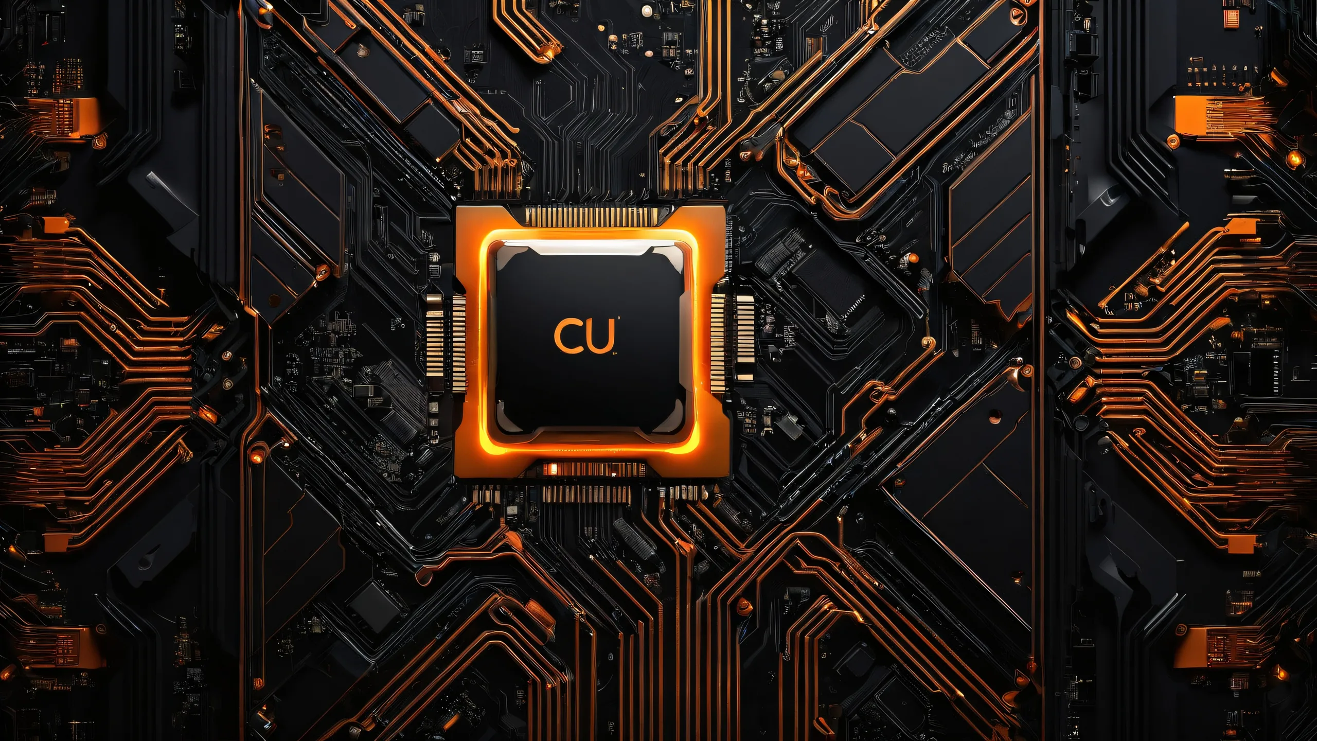 A breathtaking desktop wallpaper of a CPU in a vast pure void with extreme depth of field, perfect for Desktop/PC users.