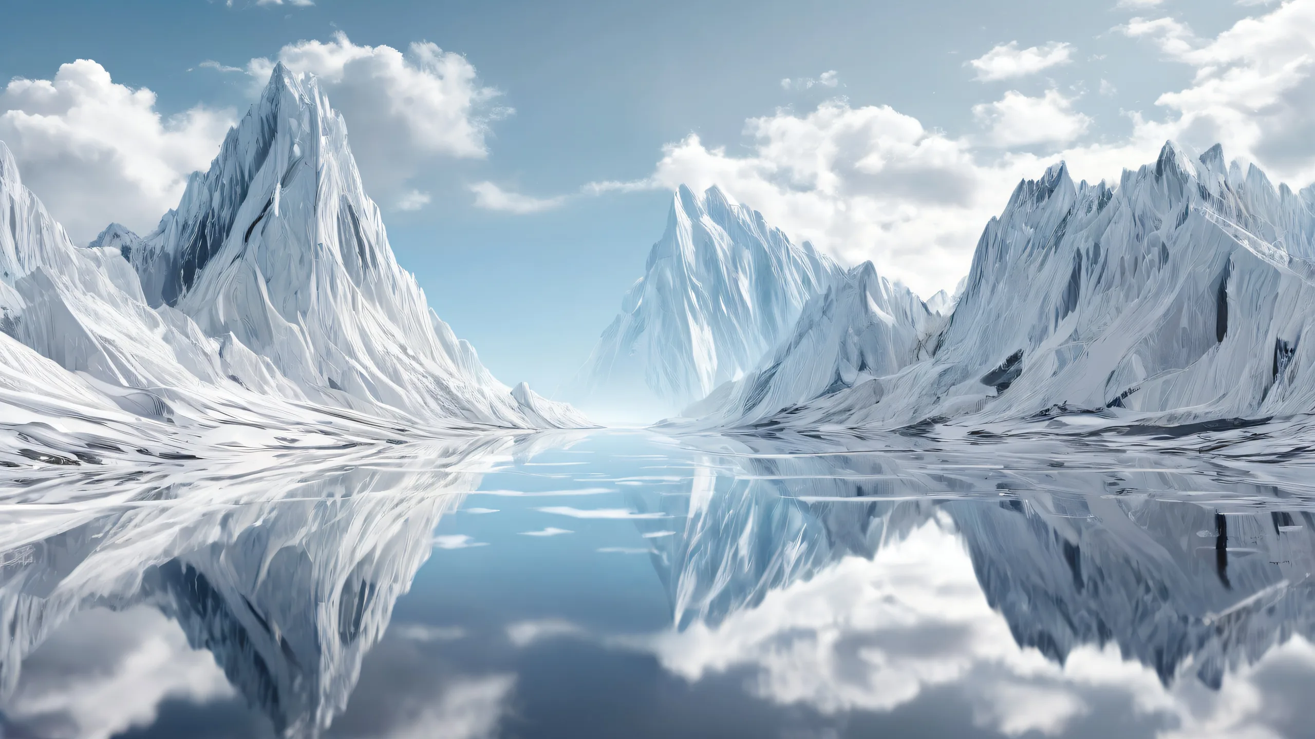 A serene desktop wallpaper featuring an extreme depth of field with a vast pure void centered on a black and white color palette, ideal for a Desktop/PC background.