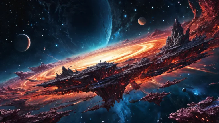 Ethereal desktop scene of Guts amidst a vast pure void with stars shining bright against the dark backdrop, perfect for Desktop/PC use.