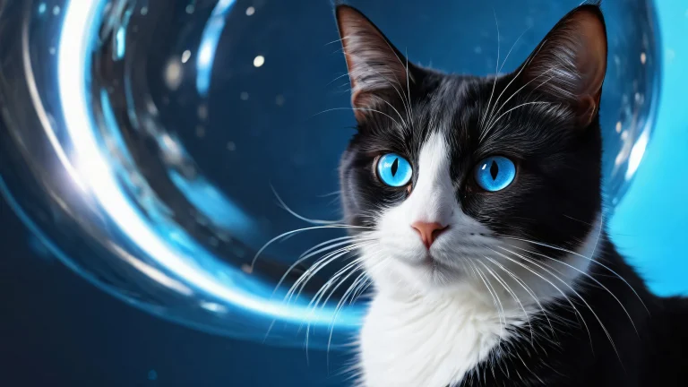 Black Hole Cat desktop wallpaper with pure void and ethereal lighting for PC or Desktop display.