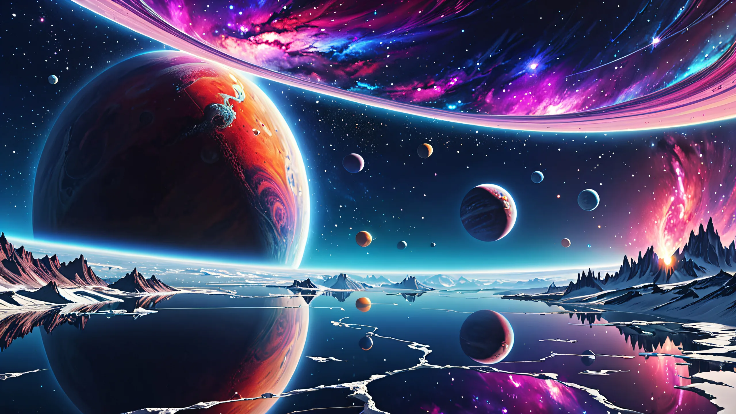 A mesmerizing desktop image of a vast, pristine void on a computer or PC, with ethereal lighting and brilliant colors.