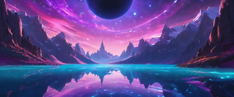 A vast, dark void with a black hole and ethereal lighting on a desktop or PC.