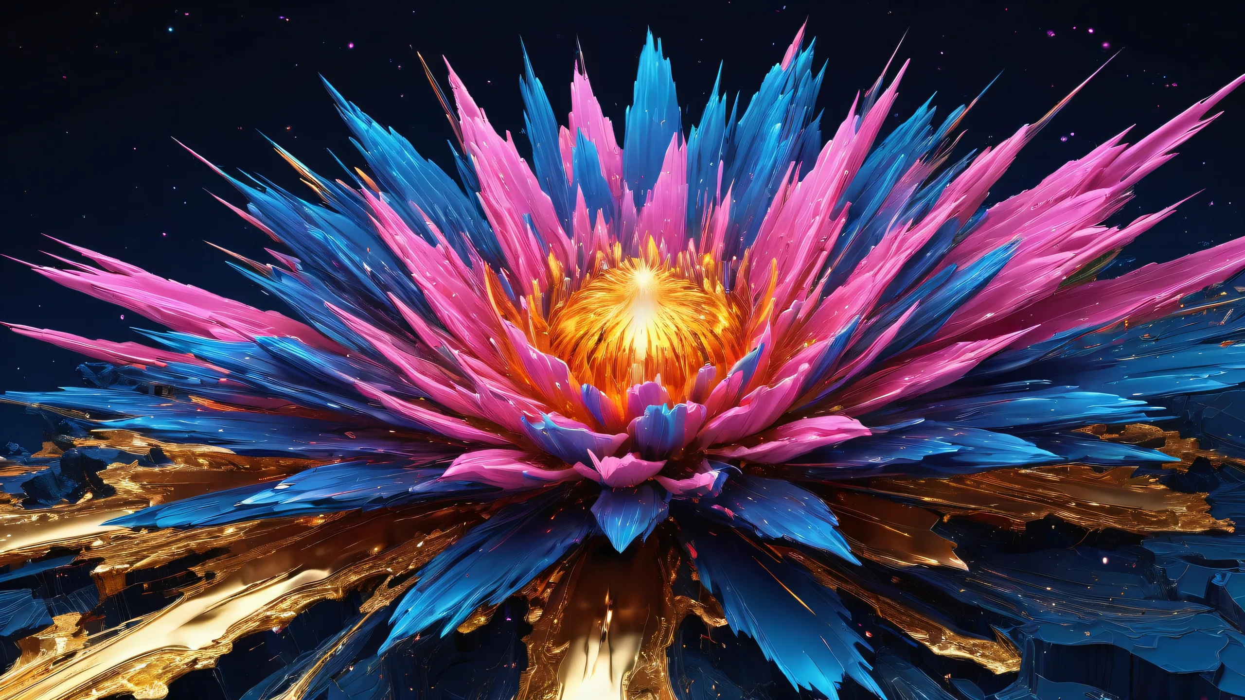 A mesmerizing desktop image of a cosmic explosion on a deep blue background, suitable for PC or laptop screens.