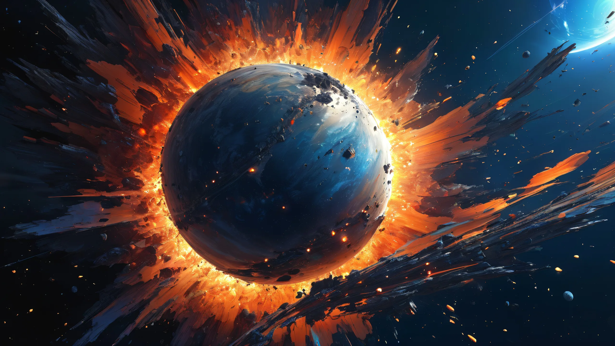 Desktop/PC wallpaper featuring a stunning planet explosion with vibrant colors and intricate details, perfect for macOS.