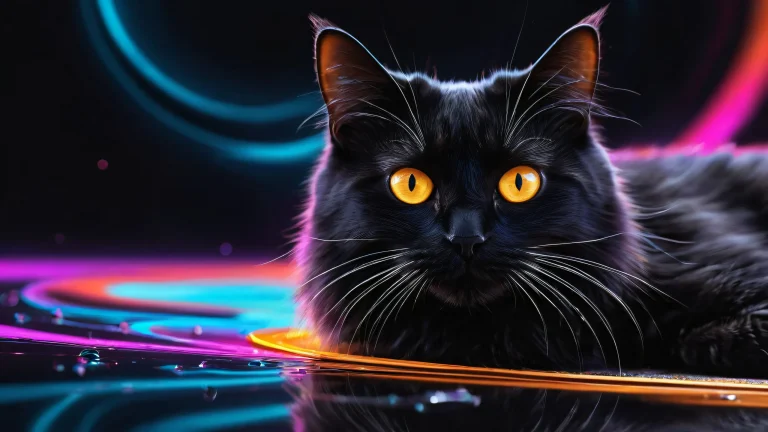 A mesmerizing desktop scene featuring Black Hole Cat amidst a vast, pure void, perfect for your Desktop/PC.