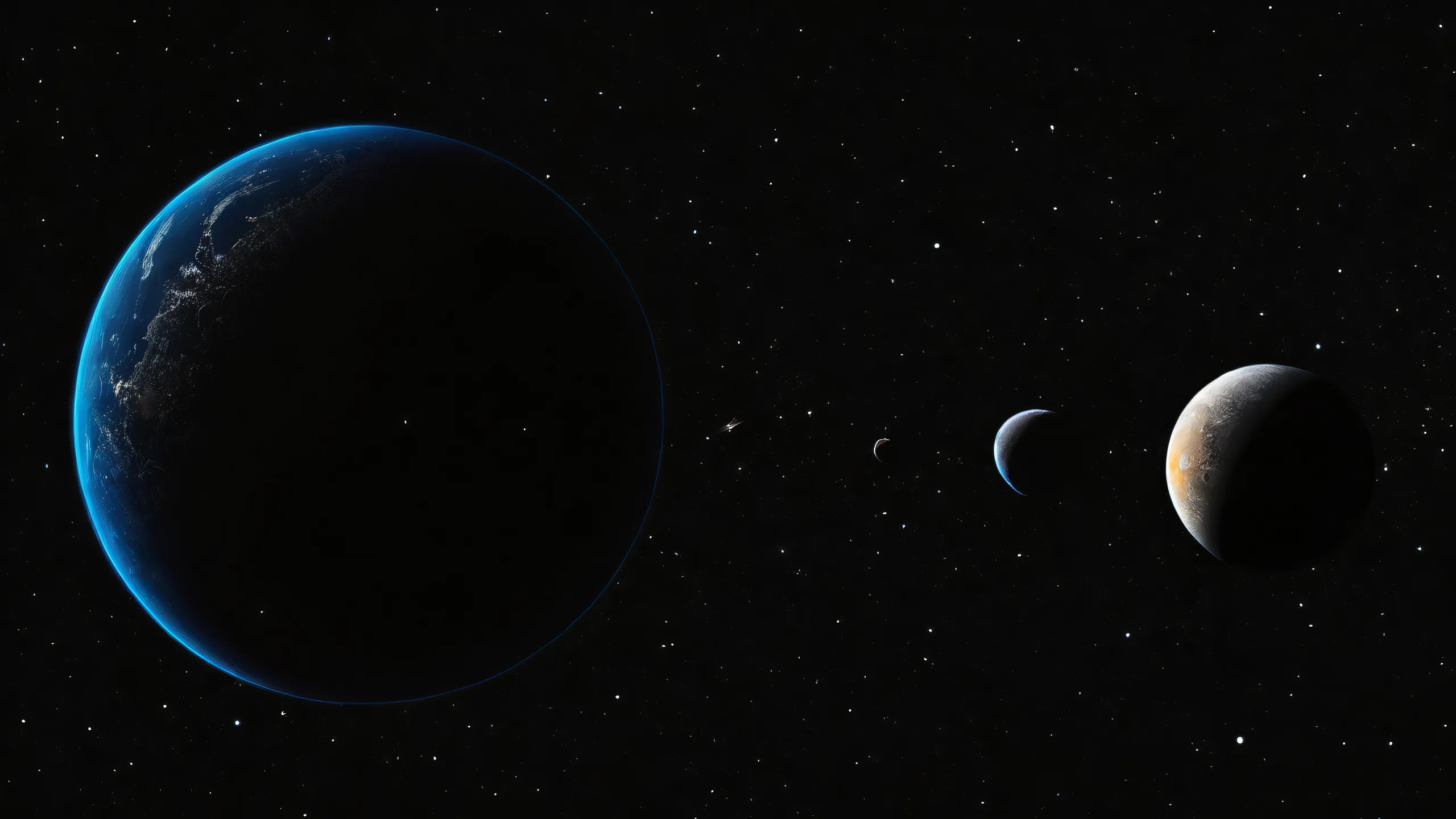 A breathtaking desktop wallpaper of the Solar System set against a pure void, perfect for use on Desktop/PC.
