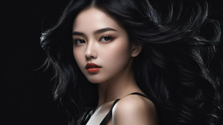 Girl in a vast, pure void with extreme depth of field and subtle luminescence for a desktop or PC background.